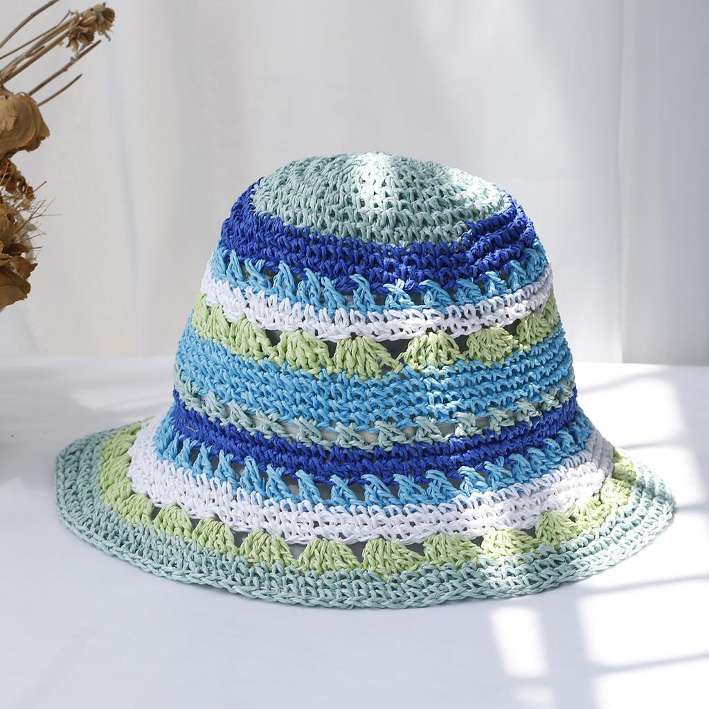 Women's Hats New Fashion Style Bucket Hat Multicolor Foldable Sun Crochet Hat For Beach, Travel And Vacation Handmade Straw Hat