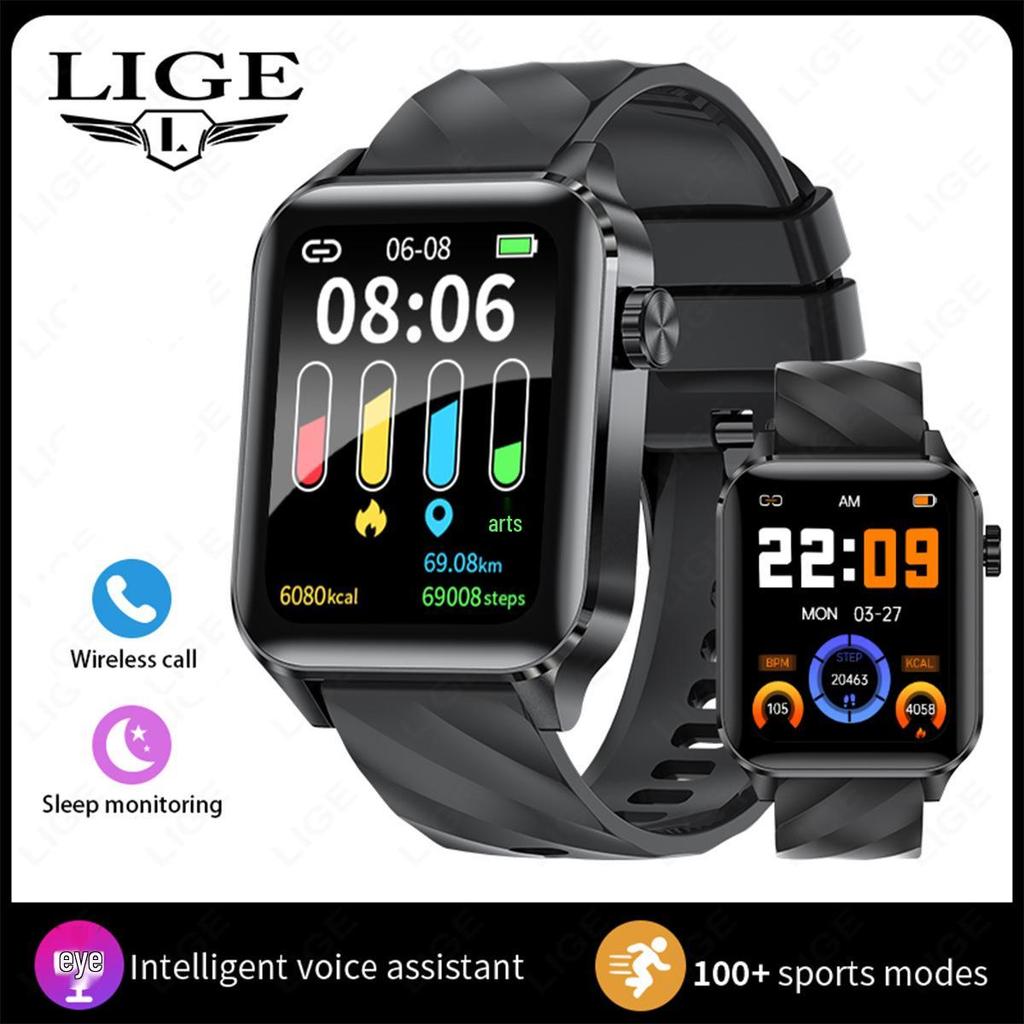 Smartwatch mit Bluetooth-Anrufen, wasserdicht, Schrittzähler, Herzfrequenz, Blutsauerstoff und Schlafüberwachung.