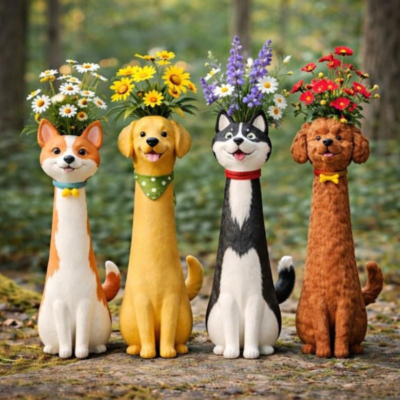 Umweltfreundliche Harz Hund Katze Blumenvase Skurril Niedlich Dekoration Ornament Ungiftig für Zuhause Schreibtisch Kinderzimmer Dekoration