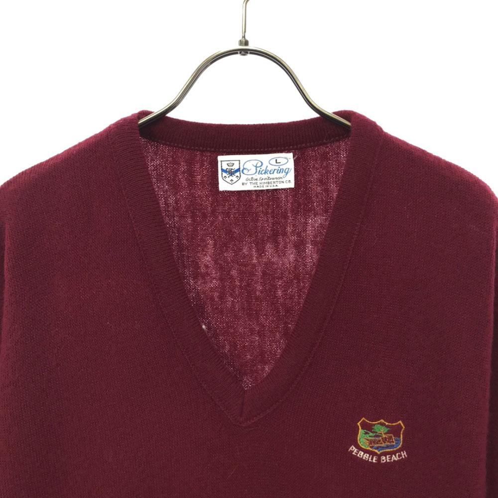 Pickering 70s 80s Made In USA Vintage Embroidery Long Sleeve V Neck Sweater Men's Used