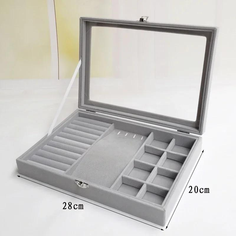 Flannelette Jewelry Box Velvet Glass Ring Earring Jewelry Display Organizer Box Tray Holder Storage Case Sorting Box