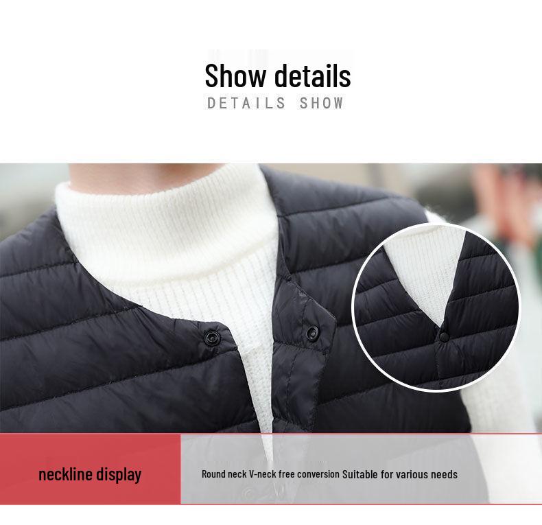 Men's Lightweight Collarless Down Vest for Autumn/Winter - Plus Size, V-Neck, Shoulder Cape.