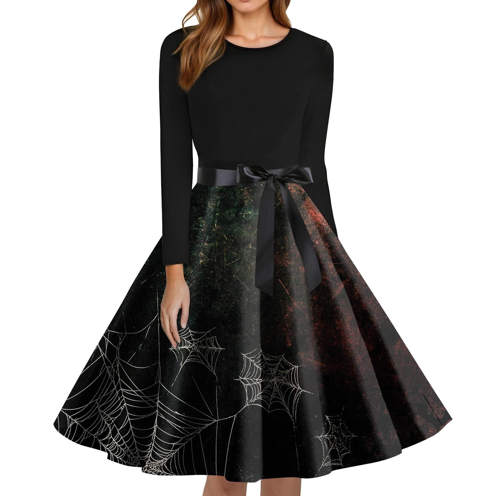 

Женское модное платье с круглым вырезом, повседневное, приталенное, с принтом на Хэллоуин и длинным рукавом XXXXXL