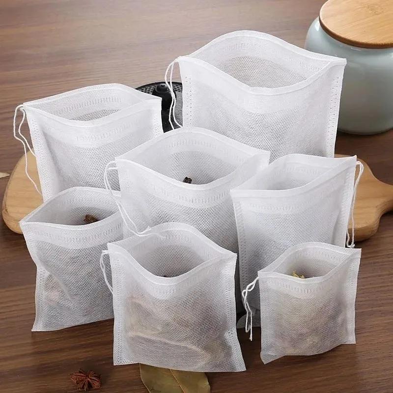 100-500PCS Disposable Tea Bags Filter Paper Non-woven Sealing Teabags with Drawstring Kitchen Teaware Coffee Loose Tea Spice Bag