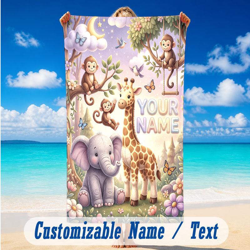 Adventure Journey Theme Beach Towel Personalized Custom Name & Text Soft Quick Dry Beach Towel for Swimming Travel