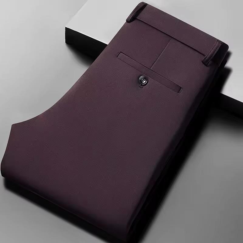 Calças de Verão Masculinas Finas Retas Elásticas Casuais com Tecido Sem Marca Sem Passar Sensação Sedosa e Fresca