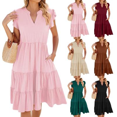 Women's Princess Dress Sexy V-neck  Waist Pull Pleated Short Sleeve Dress Mardi Gras Carnival Dress
