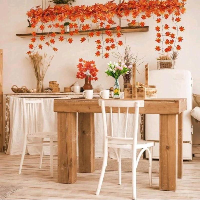 Artificial Fall Leaf Hanging Garland Realistic Fake Leaves Vine for Thanksgiving Dining Table Window Decor