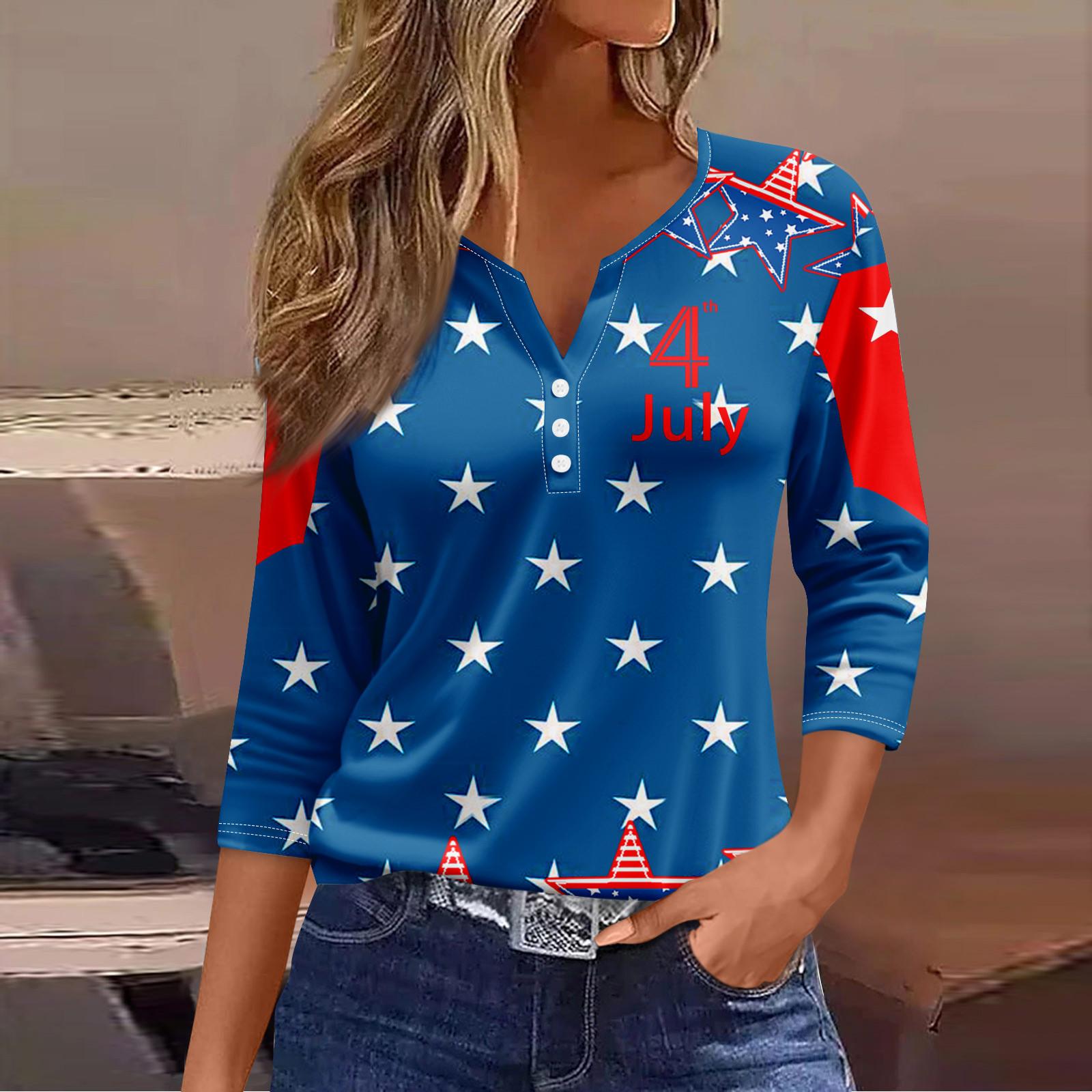 

Жіноча футболка з принтом на ґудзиках, рукав 3/4, щоденна мода на вихідні, базовий V-подібний виріз, звичайний топ M