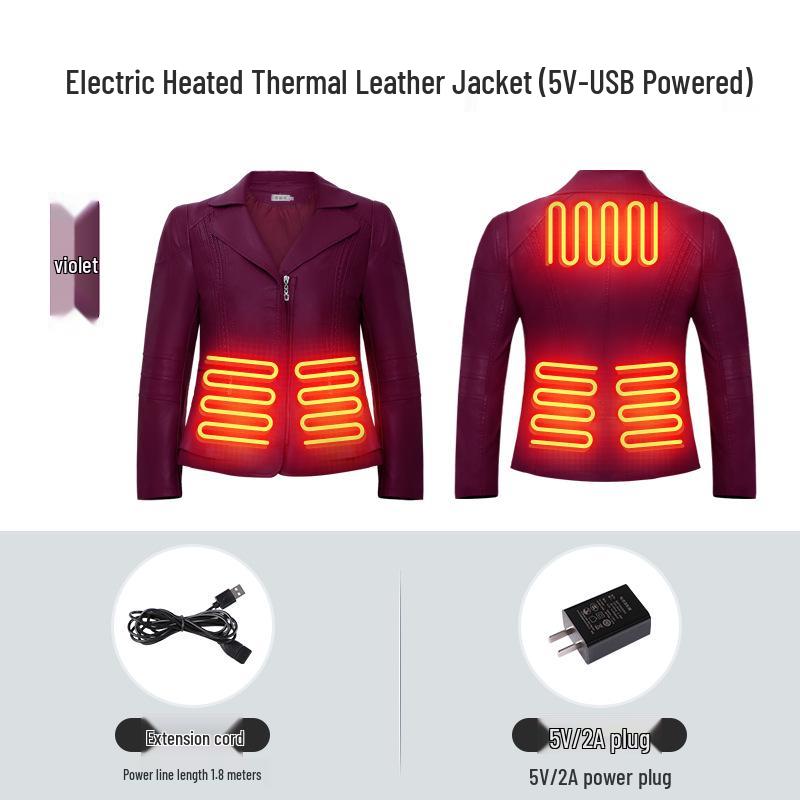 

Autumn Outdoor Heated Leather Jacket: Carbon Fiber Far-Infrared, Warm & Windproof Vest Violet