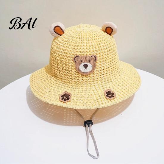 Hollow Woven Summer Hat Cute Animals Straw Sun Hats for Kids, UV Protection Fishing Hat, Wide Cartoon Patch Brim Bucket Breathable Outdoor Beach