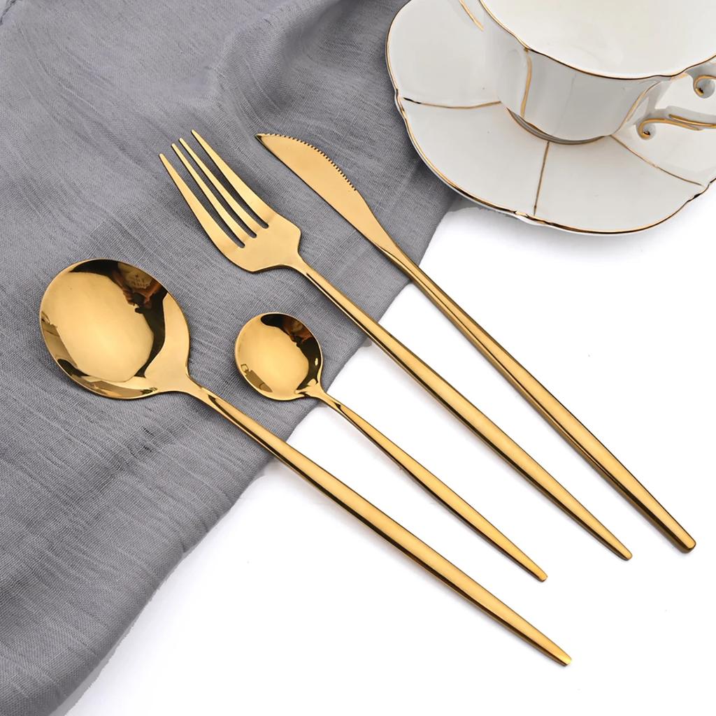 16Pcs Cutlery Luxury Golden Flatware Set, Stainless Steel Kitchen Dinner Spoons,Dinner Spoon Forks, Dinner Knives Silverware