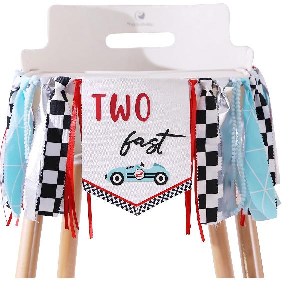 Two Fast Birthday Banner - Race Car 2nd Birthday High Chair Banner, Race Car Theme Bday Decoration, Vintage RaceCar 2ndBirthday Decor, Retro RaceCar