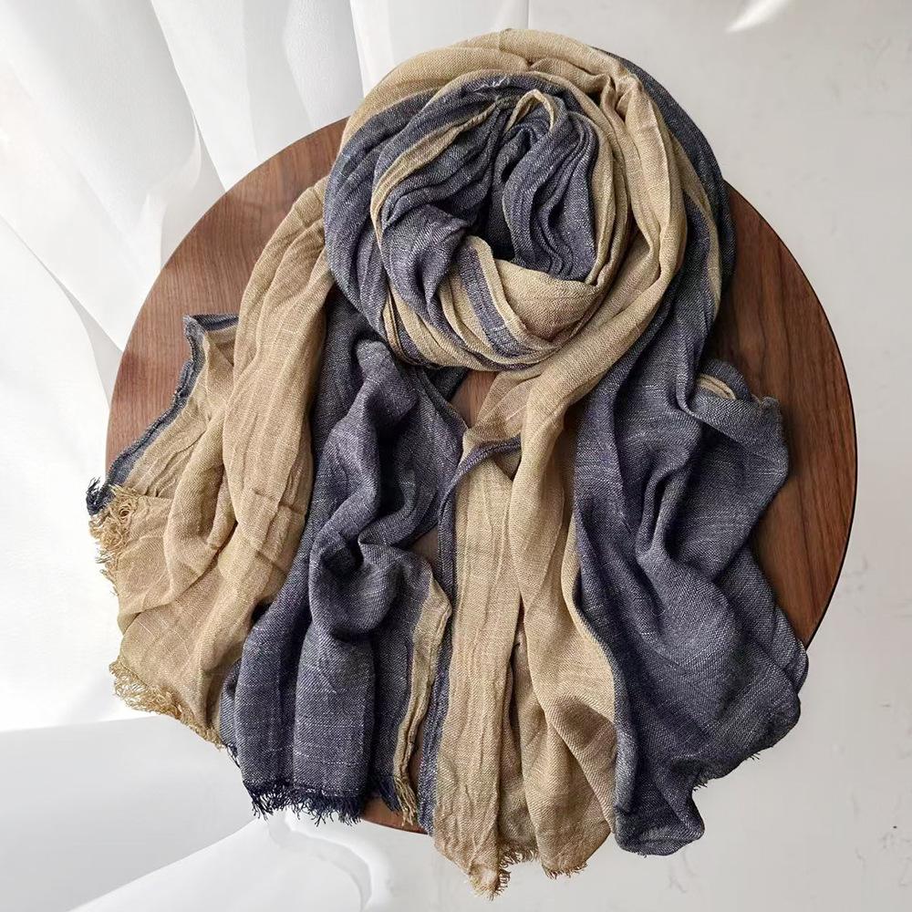 

Дизайнерские лоскутные хлопково-льняные полосатые мужские шарфы Осень Зима Теплый шейный платок Мужские аксессуары Пашмина Буфандас Шали