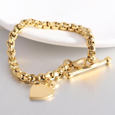 Vielseitiges Europäisch & Amerikanisch Edelstahl Perlen Quadrat Armband mit Herz OT-Verschluss - 6MM