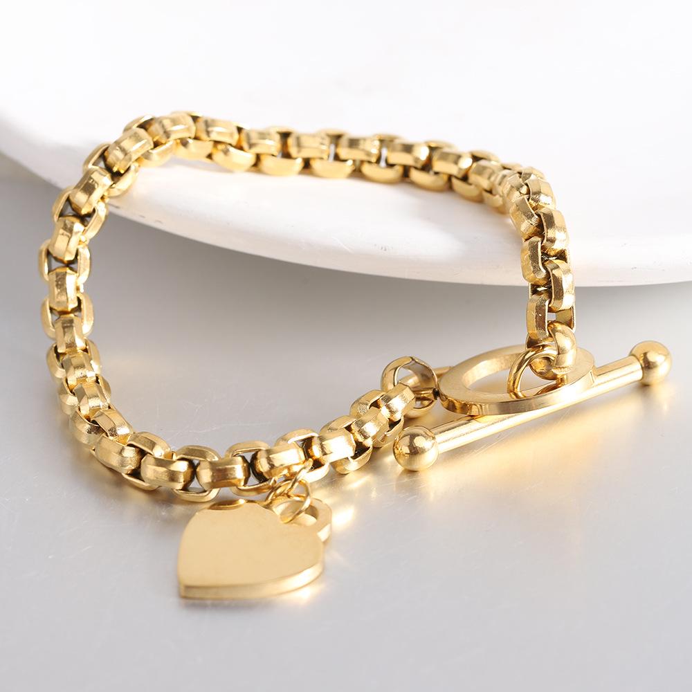 Vielseitiges Europäisch & Amerikanisch Edelstahl Perlen Quadrat Armband mit Herz OT-Verschluss - 6MM