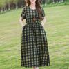 Plus Size Women's Long Dress Summer  Short Sleeve Vintage Print Dress for Women
