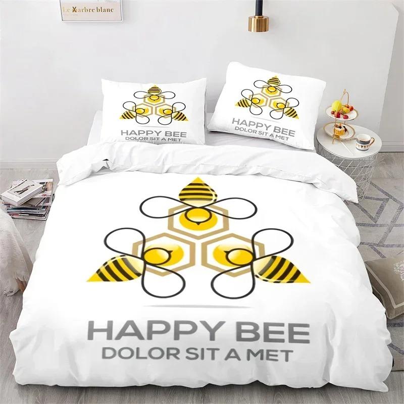 Comforter Cartoon Bee Insect Honeybee Bedding Set Microfiber Wild Animal Comforter King For Teens Boys Kawaii Home Decor