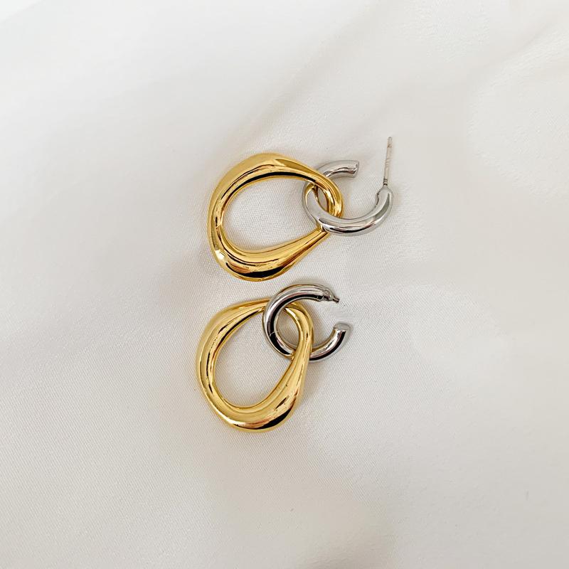 Vintage Metal Irregular Double-Color Stud Earrings For Women Can Be Separated By Wearing Earrings Jewelry Wholesale