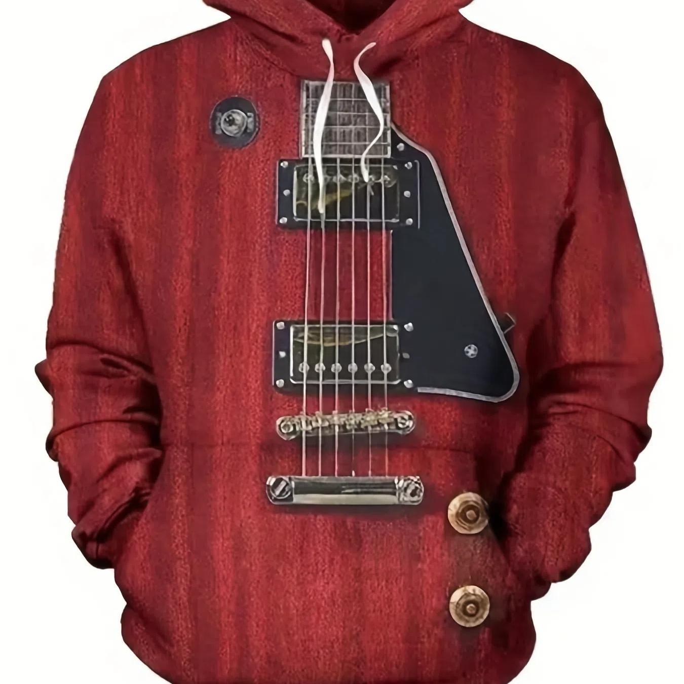 

Толстовка с капюшоном и гитарой больших размеров с 3D-графическим принтом, стильная и уютная мужская модная одежда на весну и осень 6XL