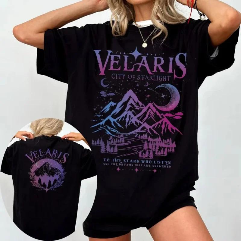

Женская футболка с коротким рукавом Velaris Shirt ACOTAR Комфортная городская футболка с двусторонним книжным принтом Женская повседневная свободная футболка в стиле хай-стрит L