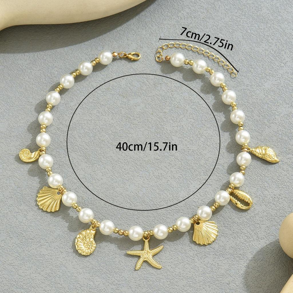 New Ocean Wind Ladies Pearl Necklace Niche Starfish Shell Metal Design Pendant Chain Versatile Necklace