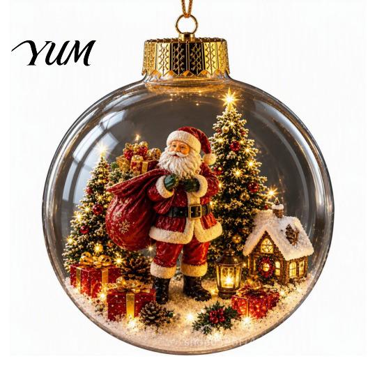 Warm Glow Seasonal Decor Glowing Christmas Story Ornament, Mini Holiday Scene Light Up Ball 3D Winter Decorations Hanging Decoration, Acrylic