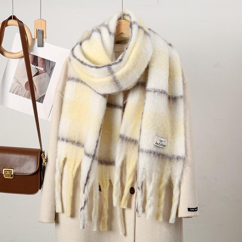 Fashion Plaid Print Scarf Tassels Shawl For Women Winter Warm Wraps Thick Pashmina Muffler Outdoor Coldproof Shawl  Scarves