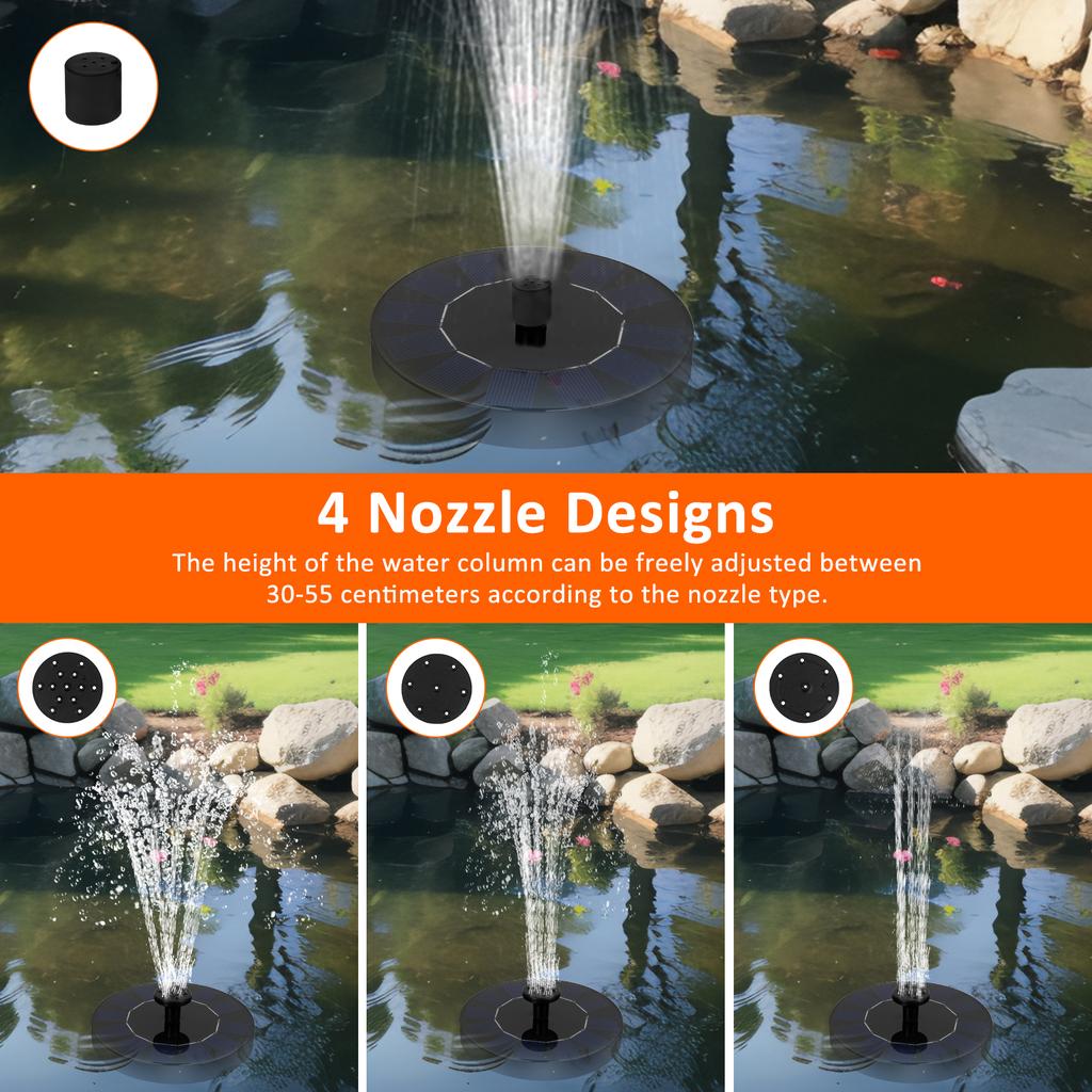 Diameter 13/18cm Solar Fountain ABS Floating Fountain Pump with 4 Fountain Styles Outdoor Solar Pond Pump for Garden Decoration