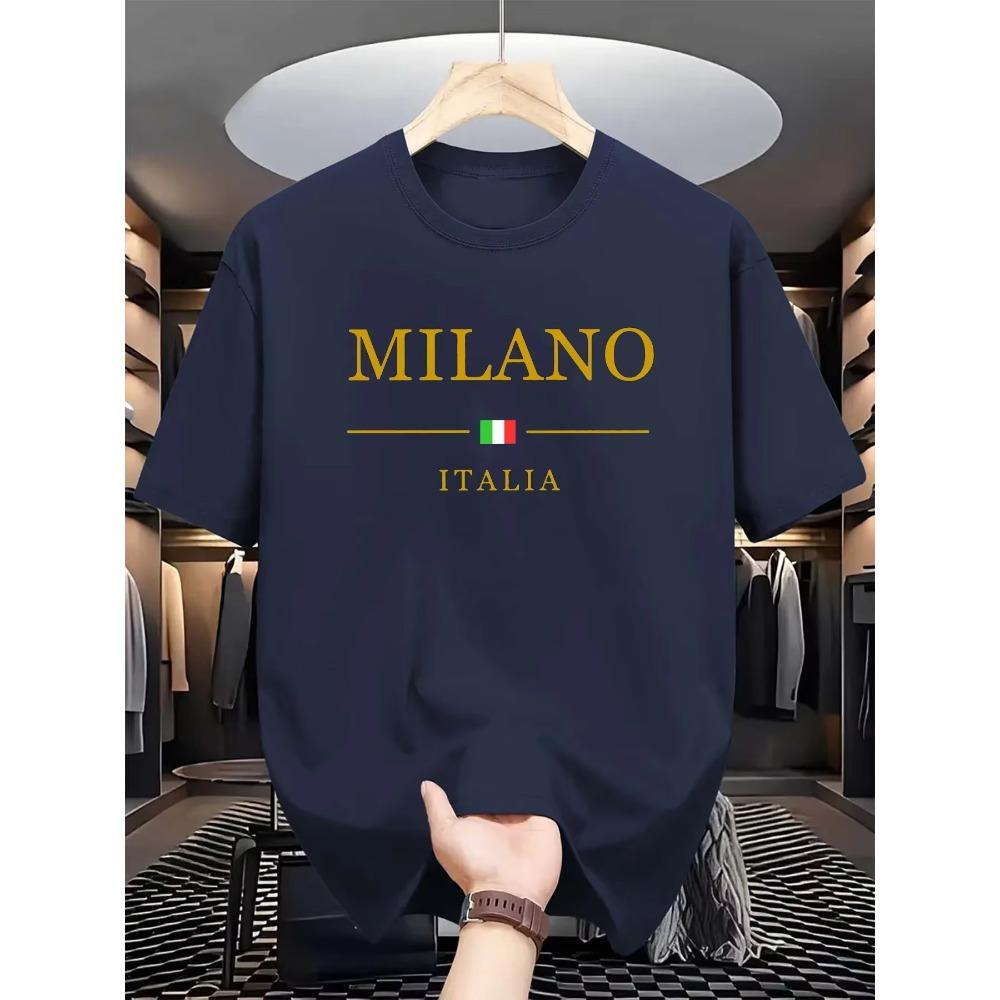 Men's Summer 100 Cotton Fashionable Casual Loose Plus Size MILANO ITALIA Pattern Printed Sports Round Neck Short Sleeved T-shirt