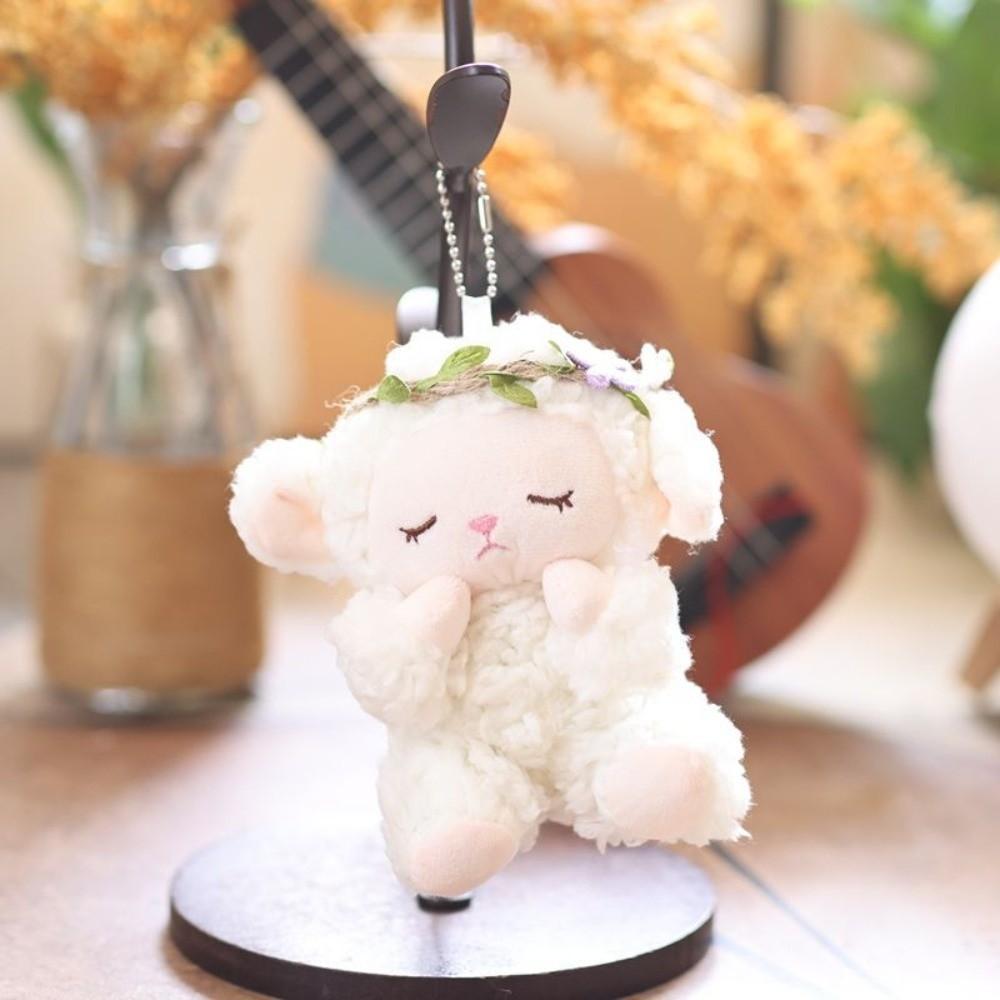 Sheep Mini Sheep Plush Keychain Wreath Flower Soft Lamb Doll Ornament Children Toys