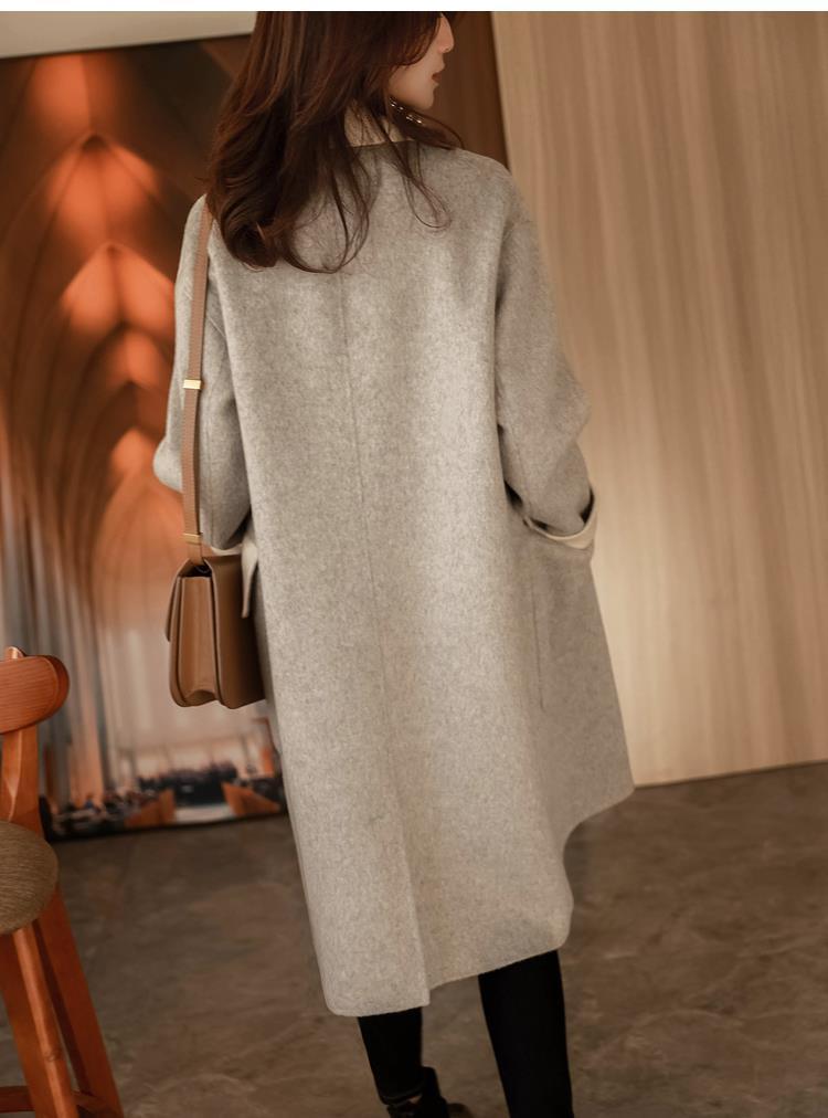 2025 Autumn/Winter Korean Style Slimming Loose Mid-Length Woolen Coat