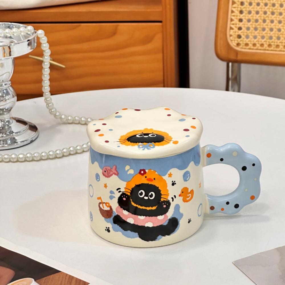 Gifts Birthday Lid Cute Ceramic Breakfast Cup Cat Coffee Cup Cup High Value Mug with Hand