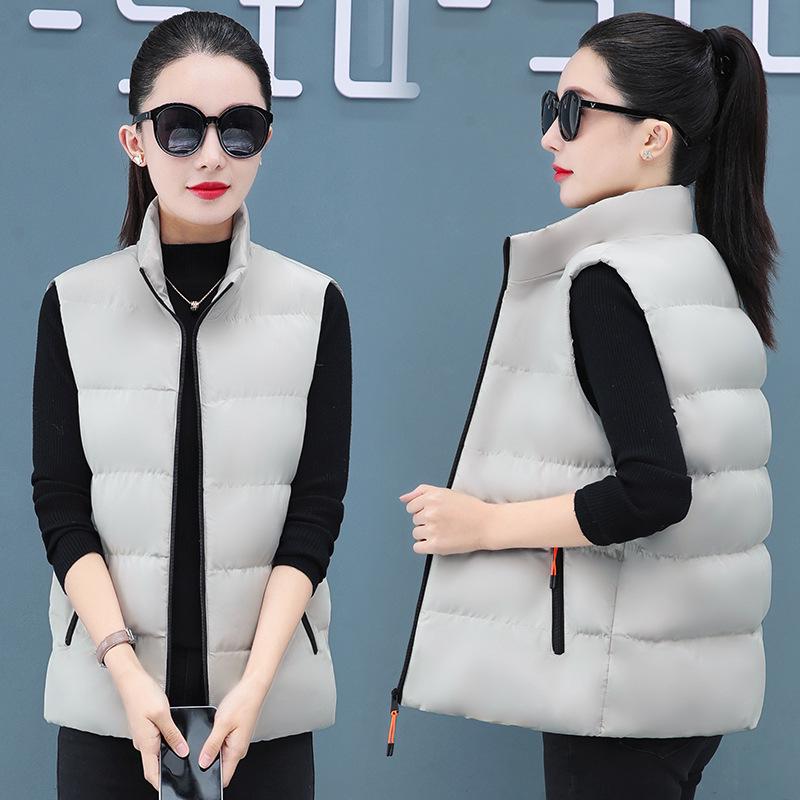 Damen Einfarbig Stehkragen Daunenweste - Herbst/Winter Übergröße, Lockere Passform, Ärmellose Jacke für Mütter mittleren Alters