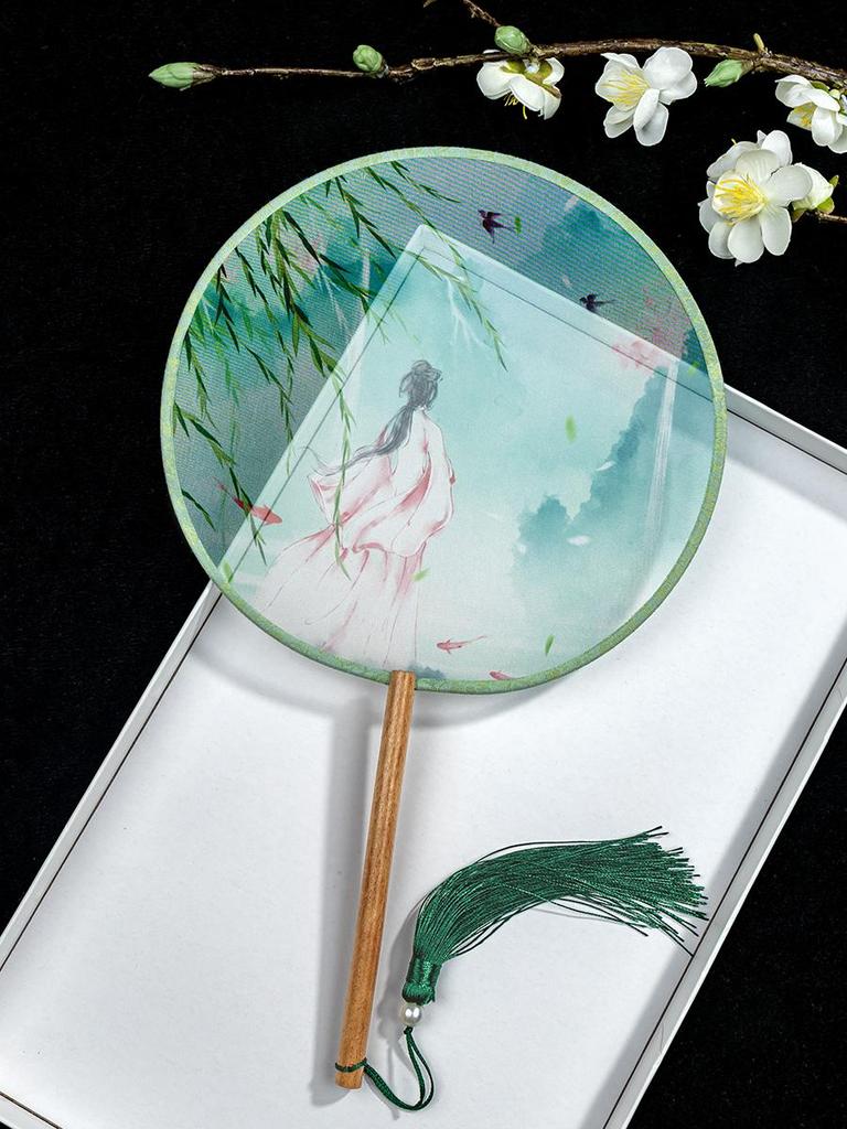 Translucent Ancient Style Round Dance Fan for Hanfu Costumes - Women's Classical Chinese Craft Fan