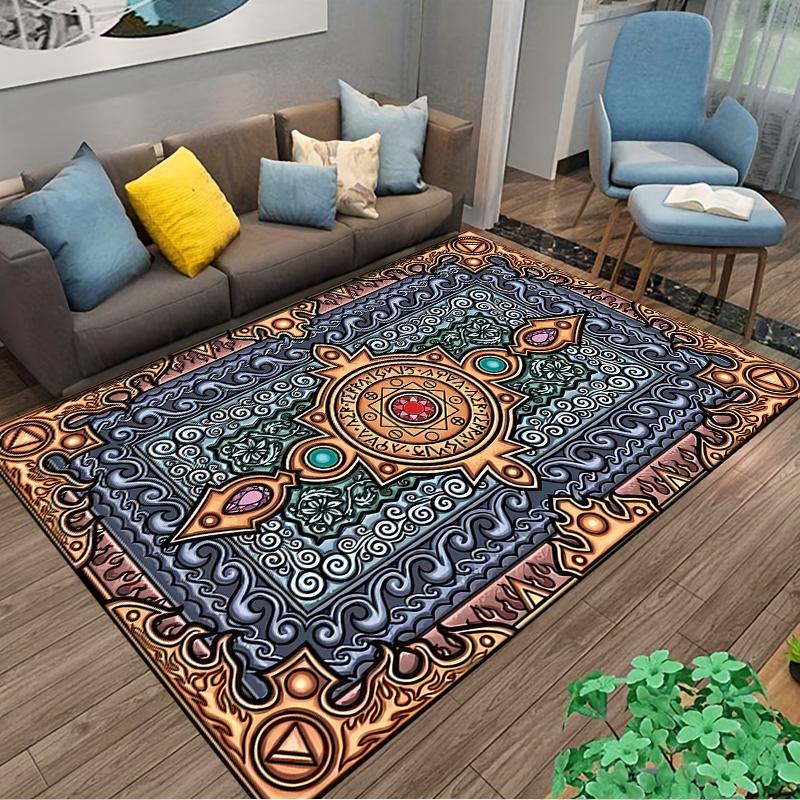 "Vintage Mystic Pattern Carpet with Geometric Symbols and Jewels Design" Suitable for use as an anti-slip for living room bedroom sofas