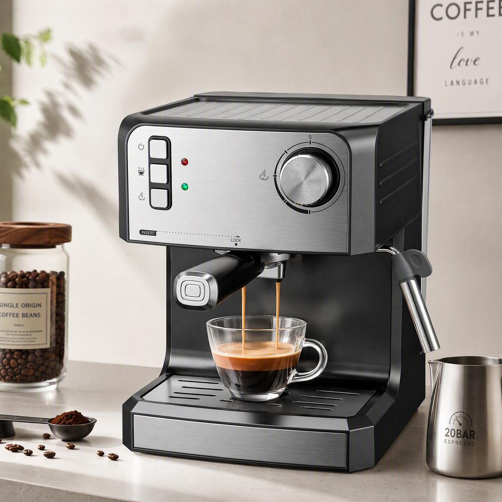 Espresso Machine, 20-Bar Coffee Machine with Milk Frothing Nozzle, 1.6L Water Tank, Black