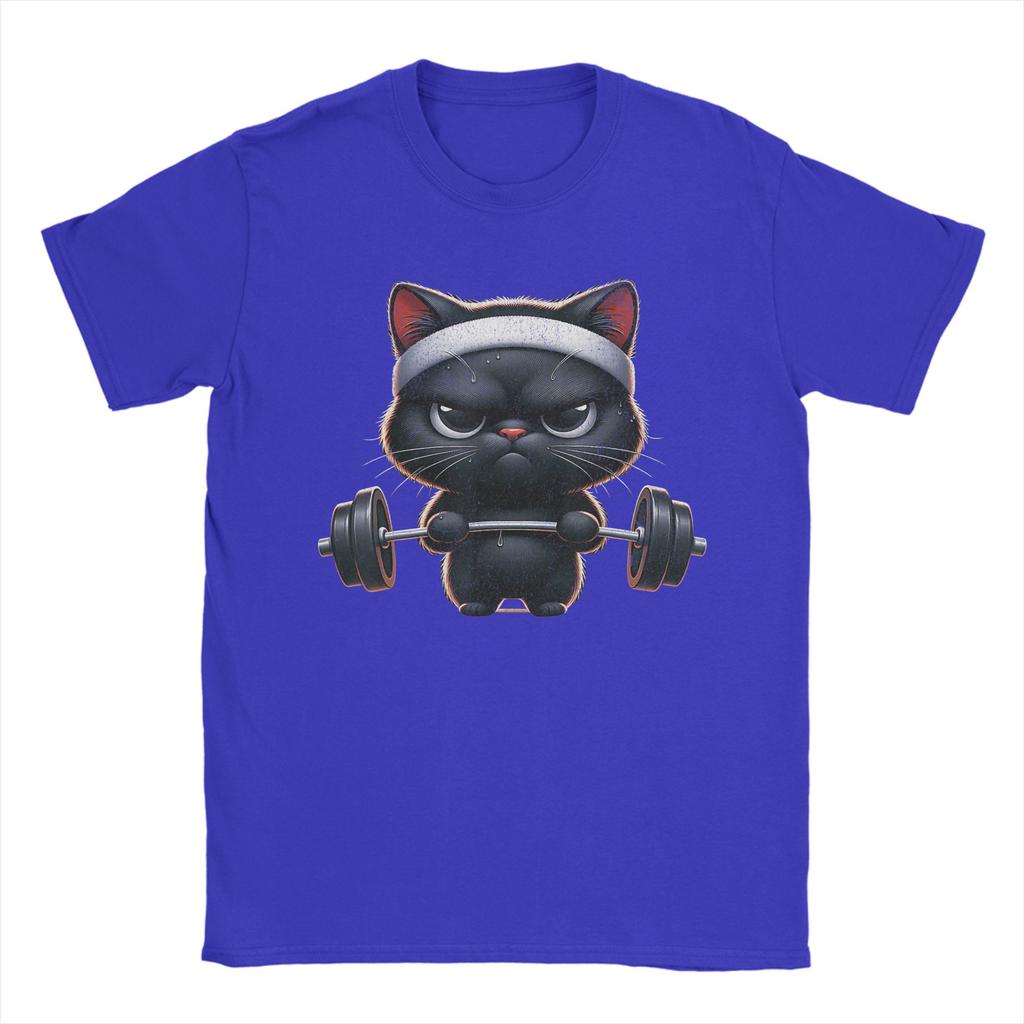 Humorous Funny Workout Cat Gym Fitness TShirt for Men Round Neck Cotton T Shirts  Short Sleeve Tee Shirt Plus Size Tops