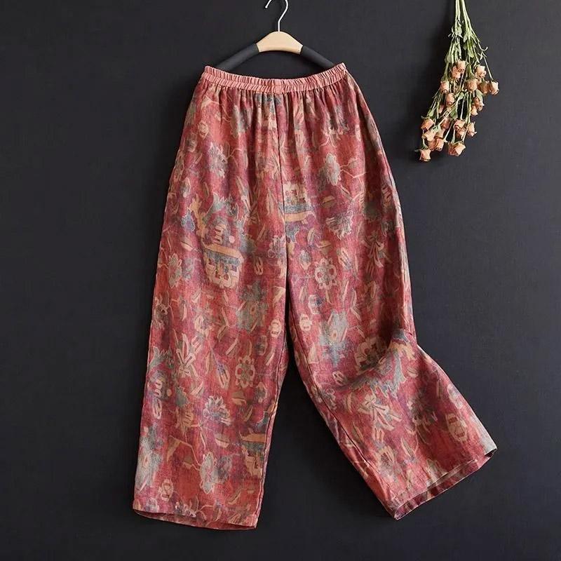 Pants Summer Women Plus Size Loose Pajama Pants Versatile Casual High-waisted Wide-leg Linen Pants