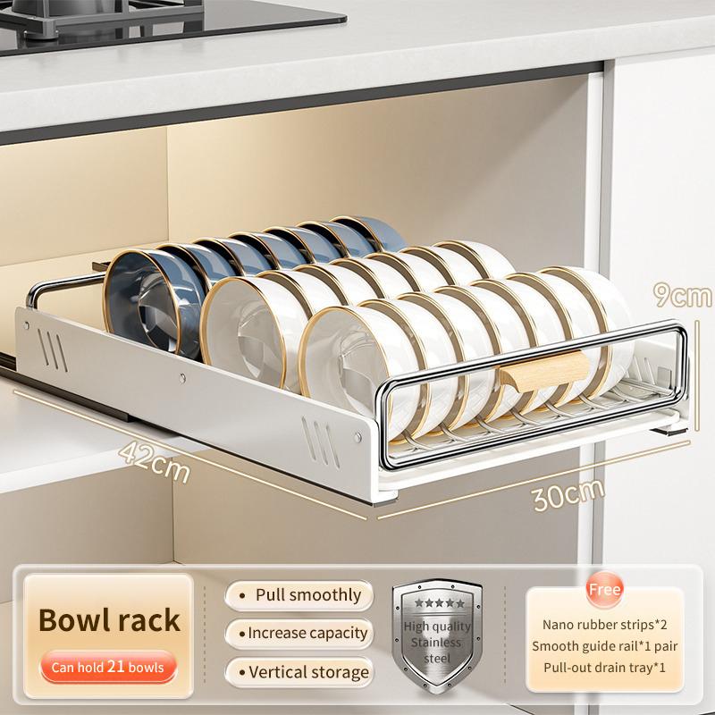 Pull-out Dish Rack With Wooden Handle And Drain Tray Spice Box Storage Rack Cabinets Organizer Kitchen Storage Rack