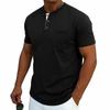 Men Henley Neck Short Sleeve T Shirt With Chest Pocket Casual Solid Color Tops