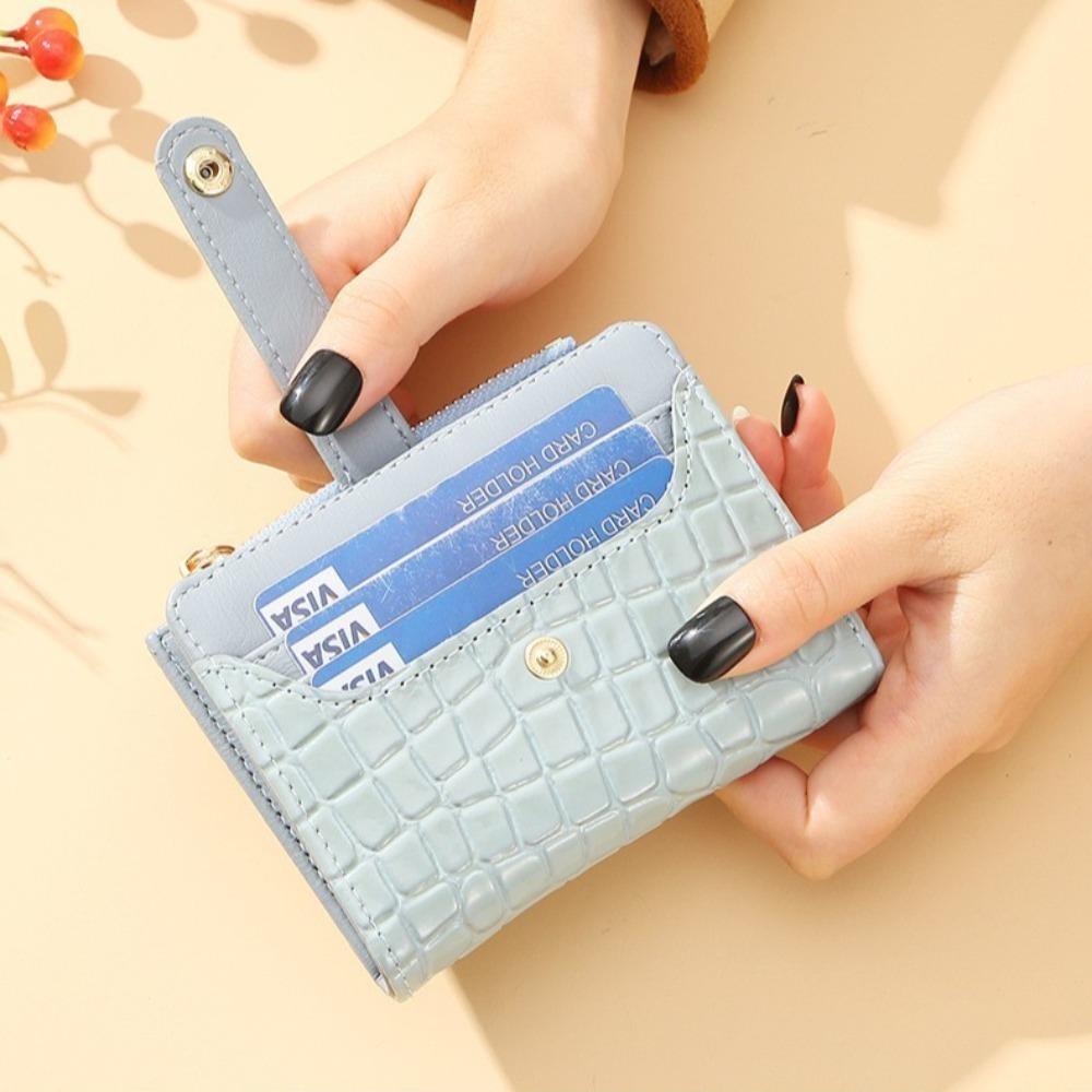 Multi-card Slots Women Short Wallet Fashion Leather Solid Color Women Clutch Crocodile Print Waterproof Card Bag