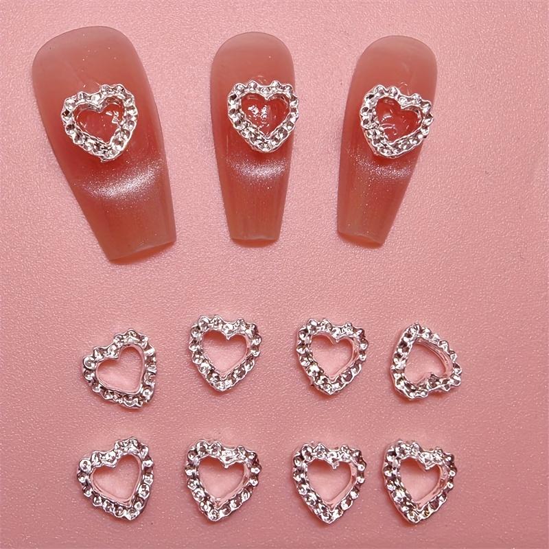 10pcs/set Silvery Cutout Heart Nail Art Accessories - 3D Alloy Nail Decorations for Elegant Nail Art, Unscented