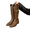 Botas largas marrones de punto V-neck de pelo de longitud media para mujer 2025 otoño con punta botas de cowboy western