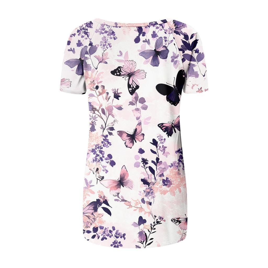Ladies Short Sleeve Pleated Loose Tops Plus Size Casual Tops V Neck Short Sleeves Casual Summer T Shirts Ladies Tops T Shirts Shirts
