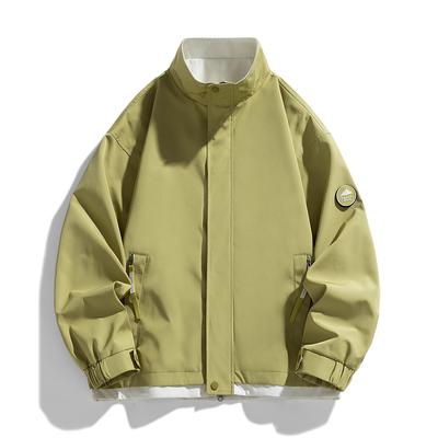 Vår- och Höstjacka Herr Mode Trend Ny Grön Casual Jacka Japansk Lös Ståkrage Utomhus Parjacka Herr