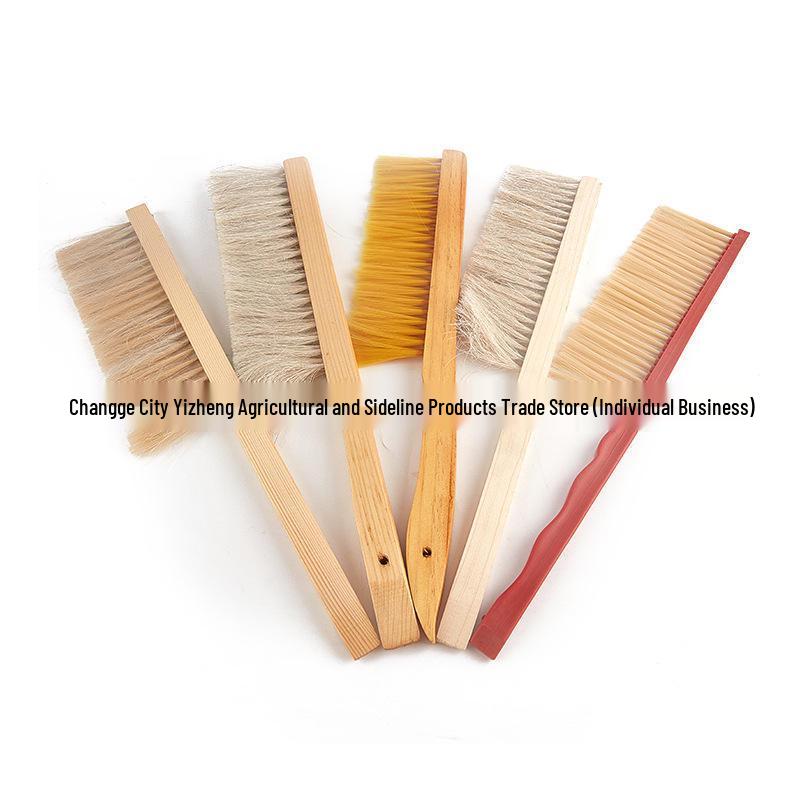 Wooden Handle Bee Brush with Soft Fiber Bristles - Gentle 3-Row Honey Bee Cleaning Tool