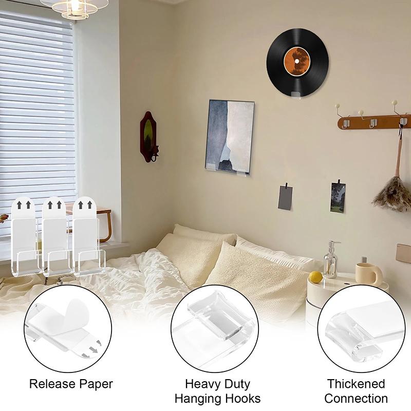6/18Pcs Records Holder Acrylic Wall Mount Self Adhesive Album Disc Show Rack Clear Vinyl Display No Drill Storage Floating Shelf