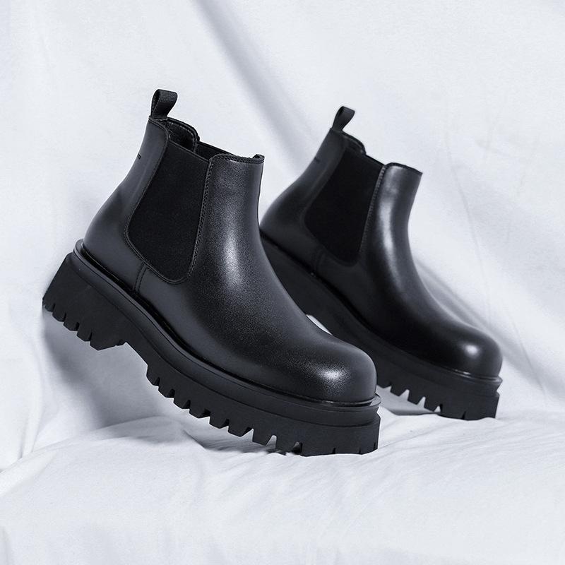 

Ботинки Мартин мужские в британском стиле, высокие, рабочие ботинки, кожаные ботинки Челси мужские, увеличивающие рост, трендовые мужские ботинки 182182-R 38 чёрный