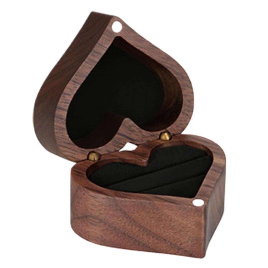 Proposal Box 1Pcs Love Heart Shaped Walnut Wood Ring Box Jewelry Case for Wedding Ceremony Jewelry Box Storage Proposal Wedding